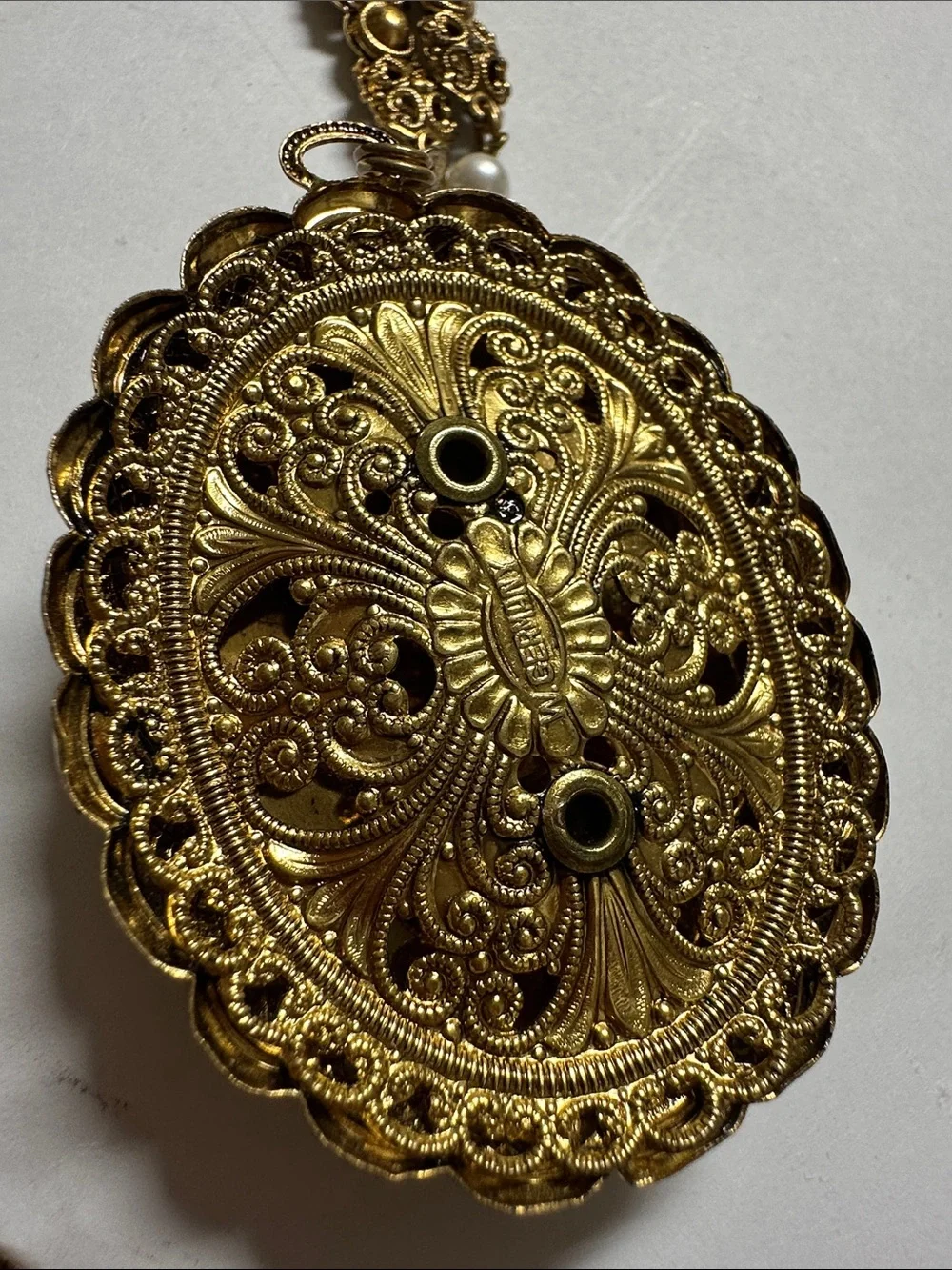 Gold-Tone Amber Cameo Pendant Necklace with Dark Cameo Profile